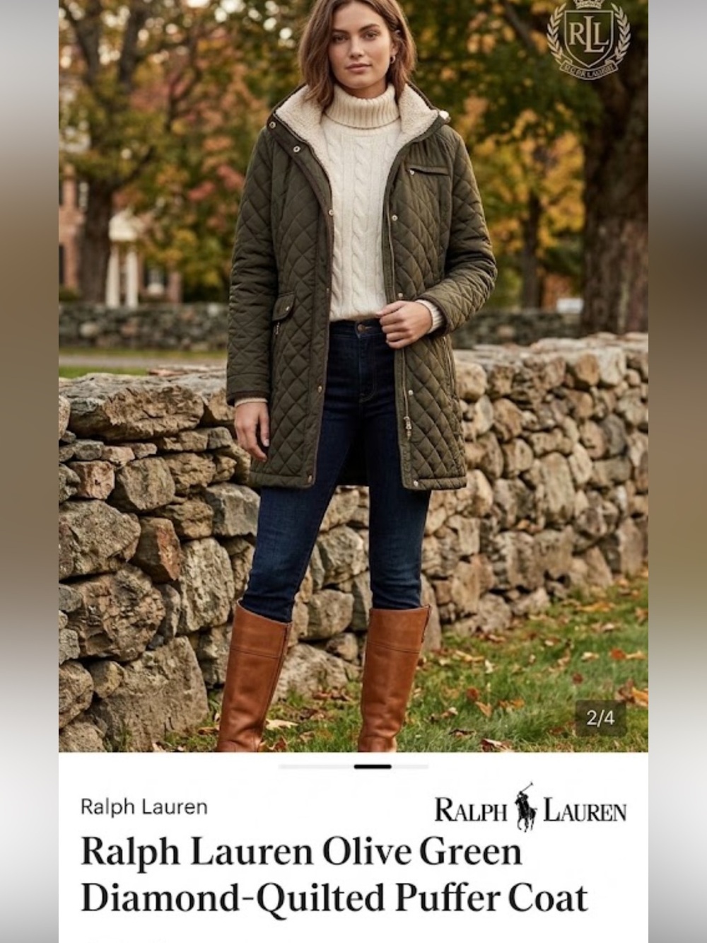 Ralph Lauren Olive Green Diamond-Quilted Puffer Coat with hood!!!